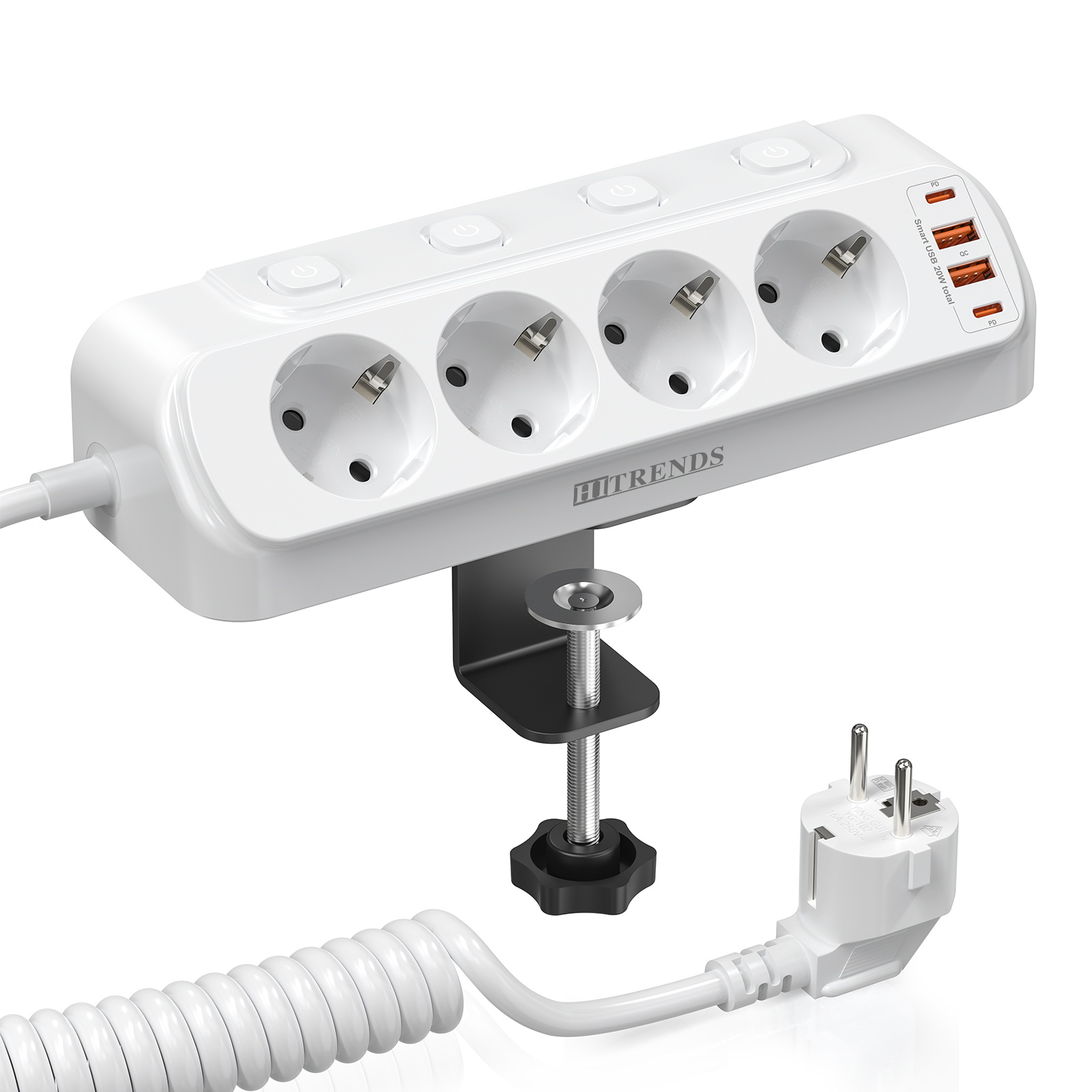 Power Strip Desk - 8-in-1 Multi-functional Corner Socket Board, 4AC+2USB-A+2USB-C