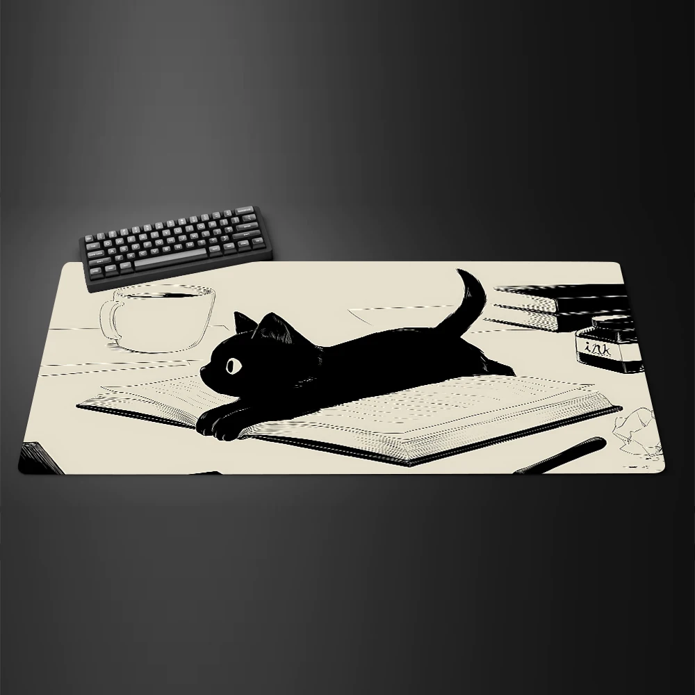 Mousepad Xl Extended - Black Ink Cat Anime Mouspad XL