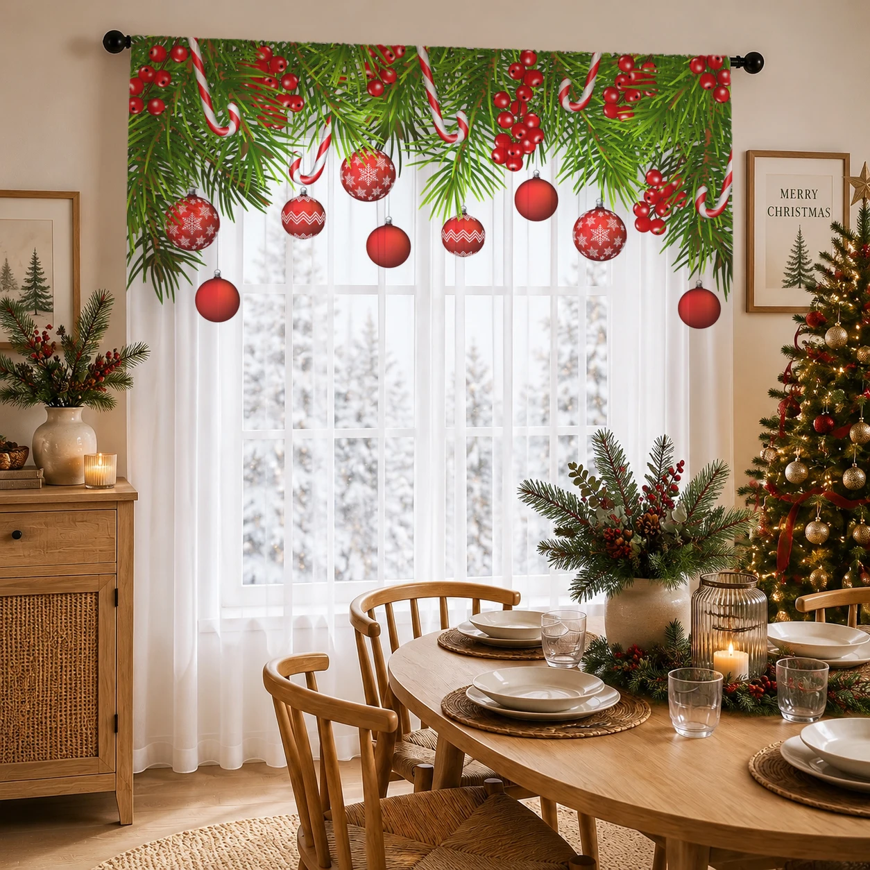 Home Office With Plants - Christmas Gradient Sheer Curtain, Good Quality