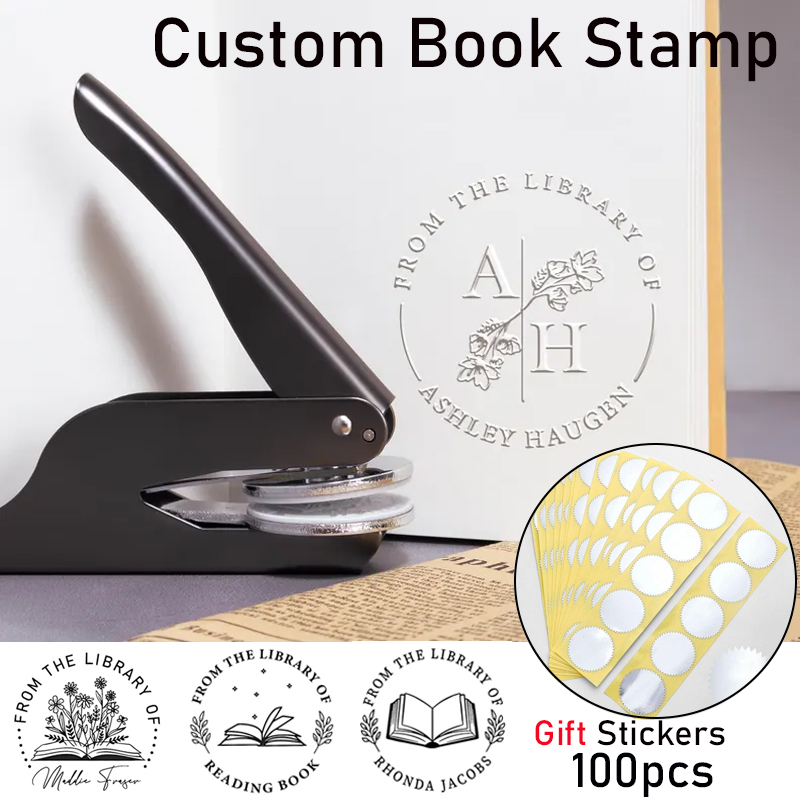 Home Office Library - Personalized Book Embosser,100pcs Sliver Stickers Kit