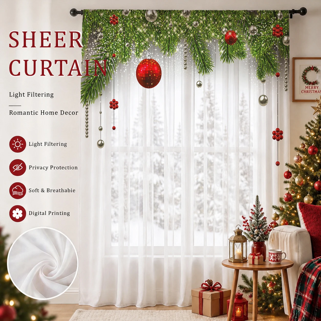 Christmas Gradient Sheer Curta - Home Office With Plants ulasan dan harga