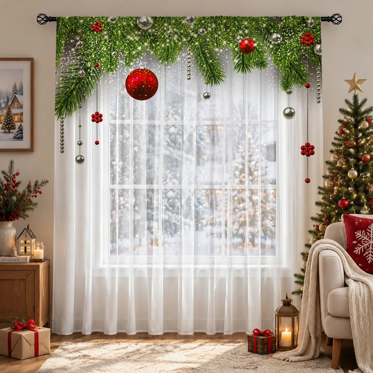 Christmas Gradient Sheer Curta - Home Office With Plants ulasan dan harga