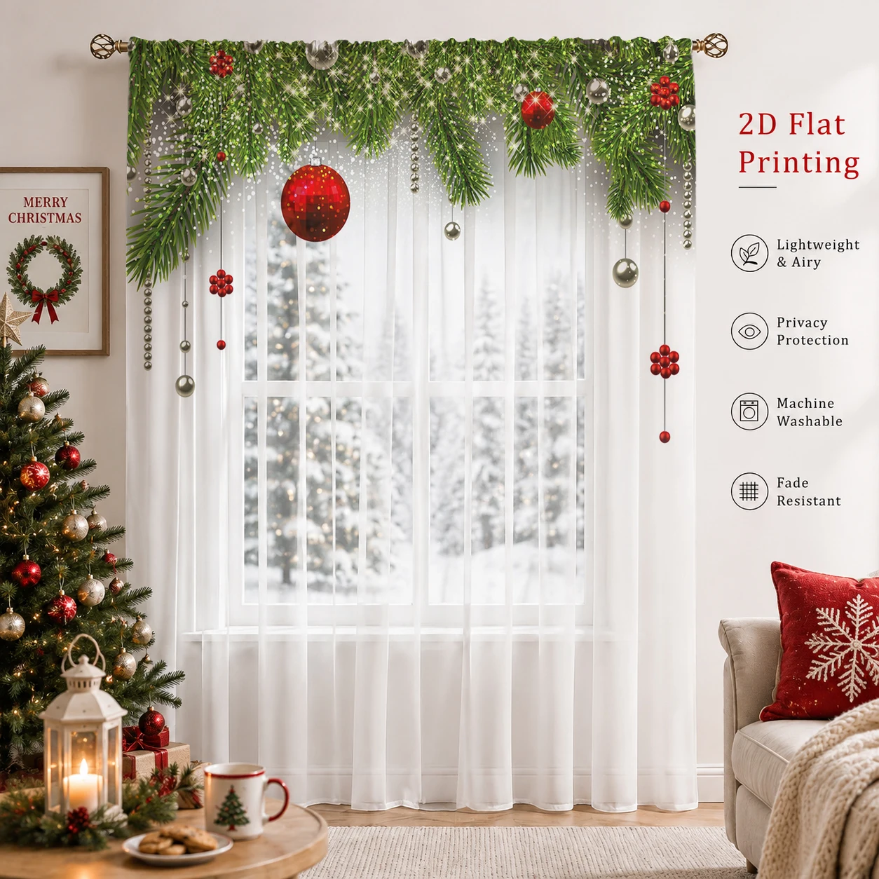Christmas Gradient Sheer Curta - Home Office With Plants ulasan dan harga