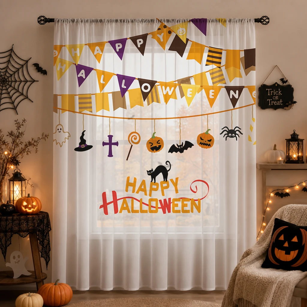Halloween Festival Sheer Curta - Home Office With Plants ulasan dan harga
