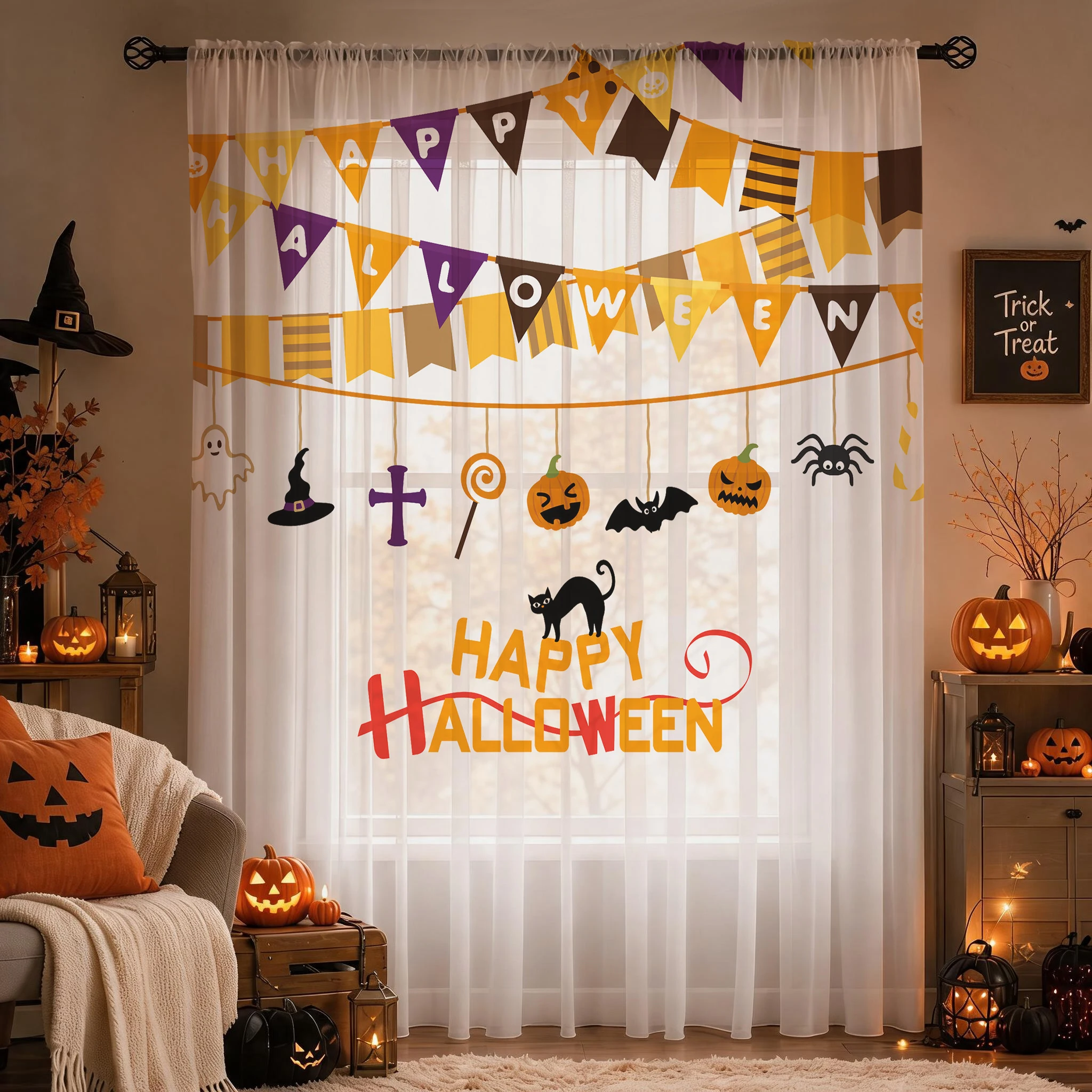 Halloween Festival Sheer Curta - Home Office With Plants ulasan dan harga