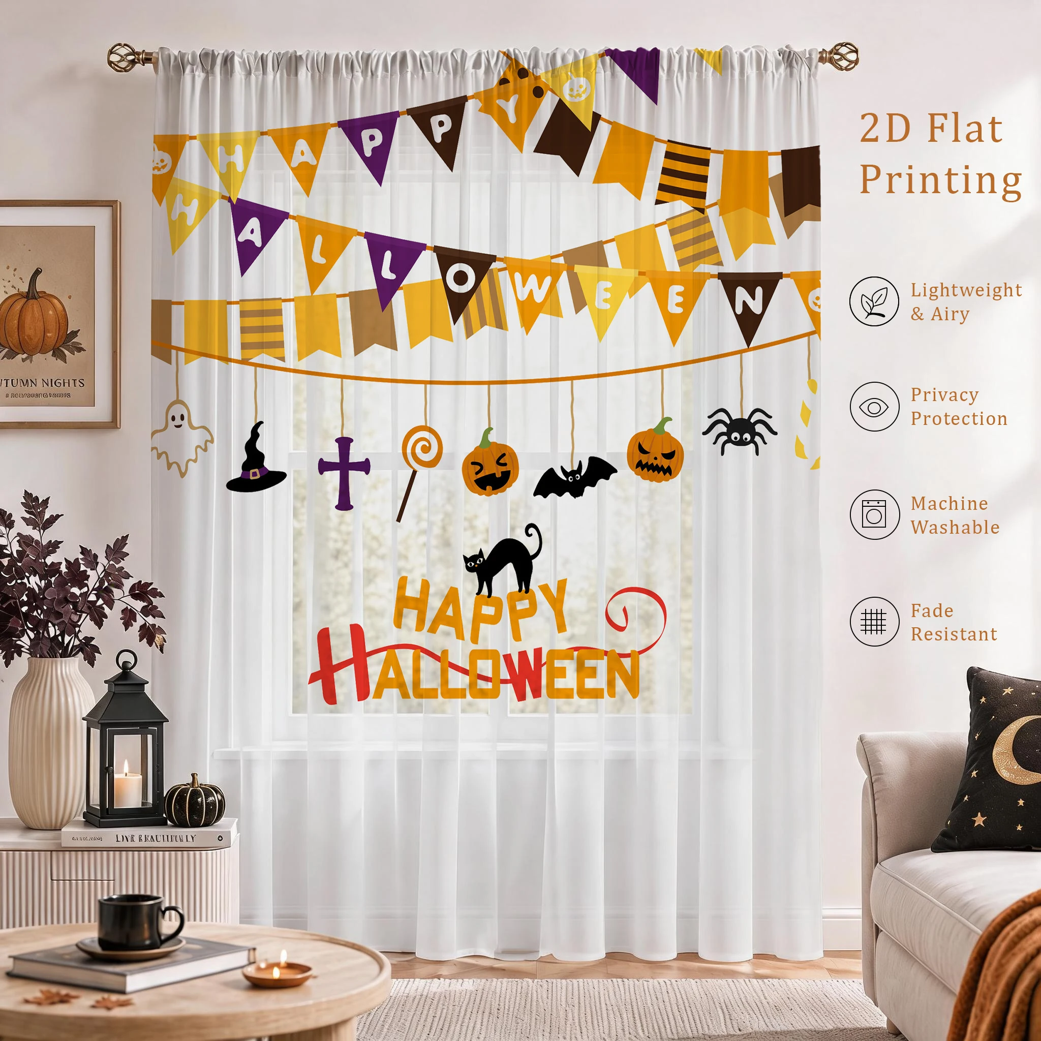 Halloween Festival Sheer Curta - Home Office With Plants ulasan dan harga