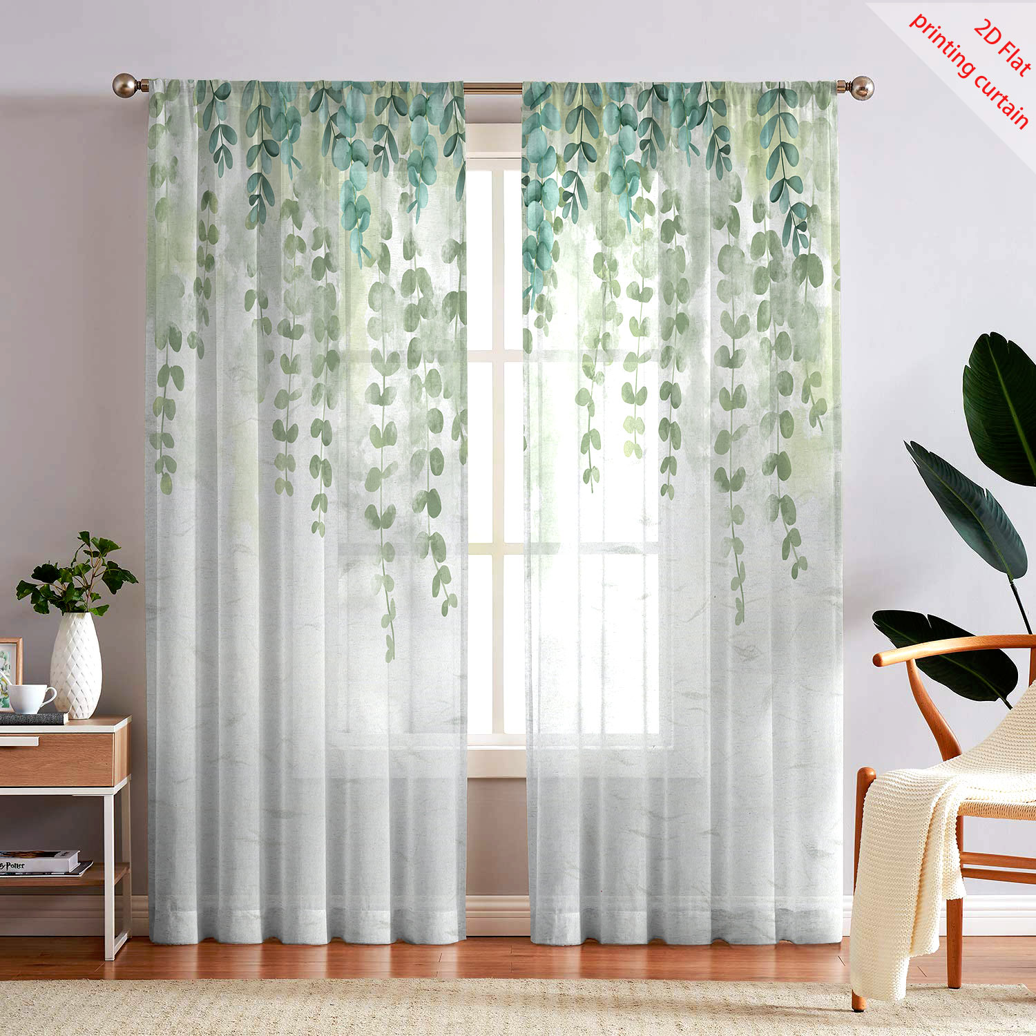 Printed transparent gauze curt - Home Office With Plants ulasan dan harga