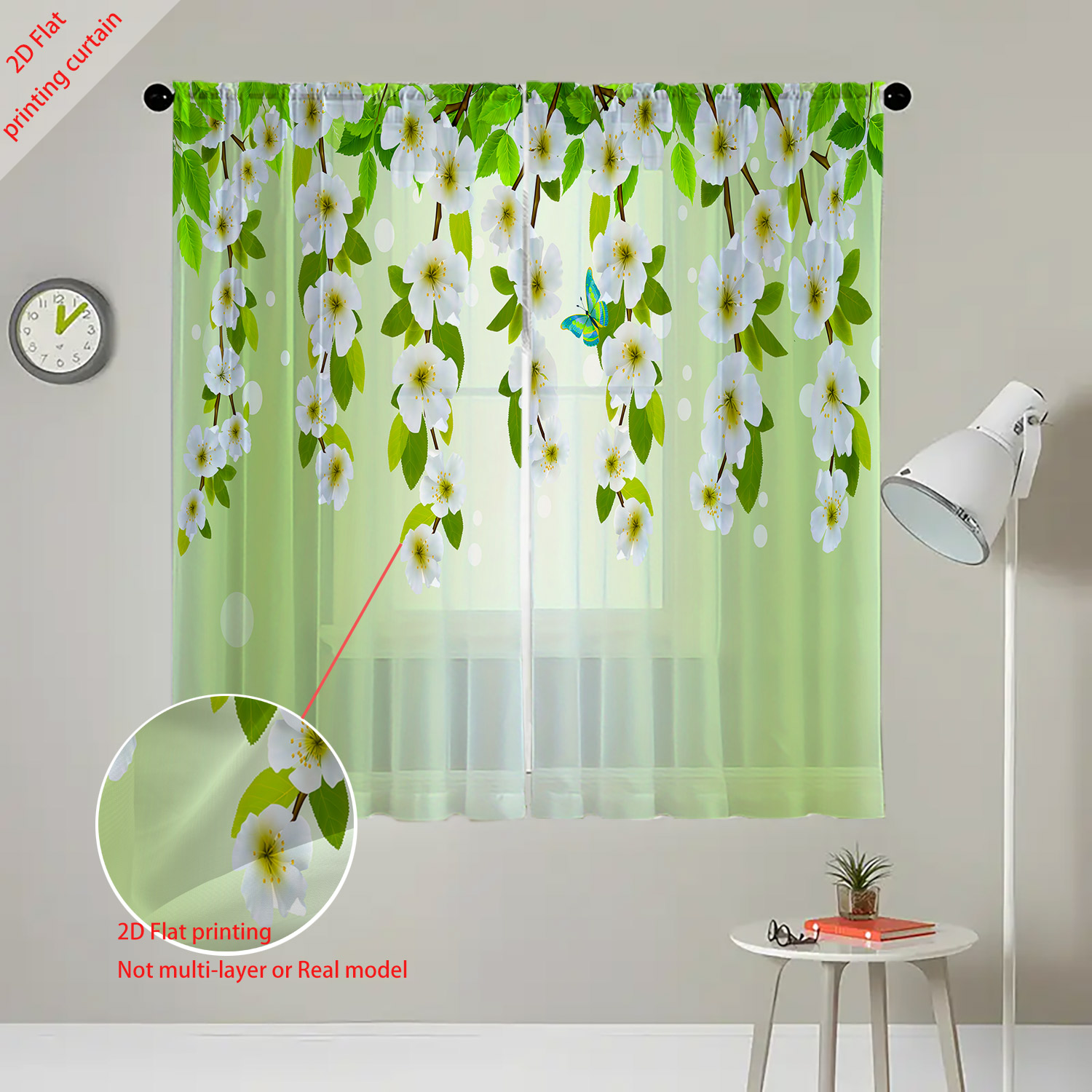 Printed transparent gauze curt - Home Office With Plants ulasan dan harga