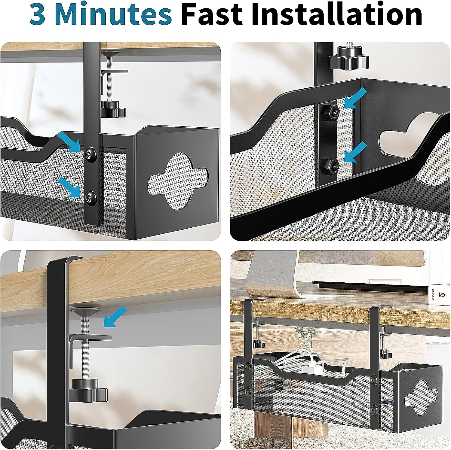 No Drill Under Desk Cable Mana - Power Strip Desk ulasan dan harga