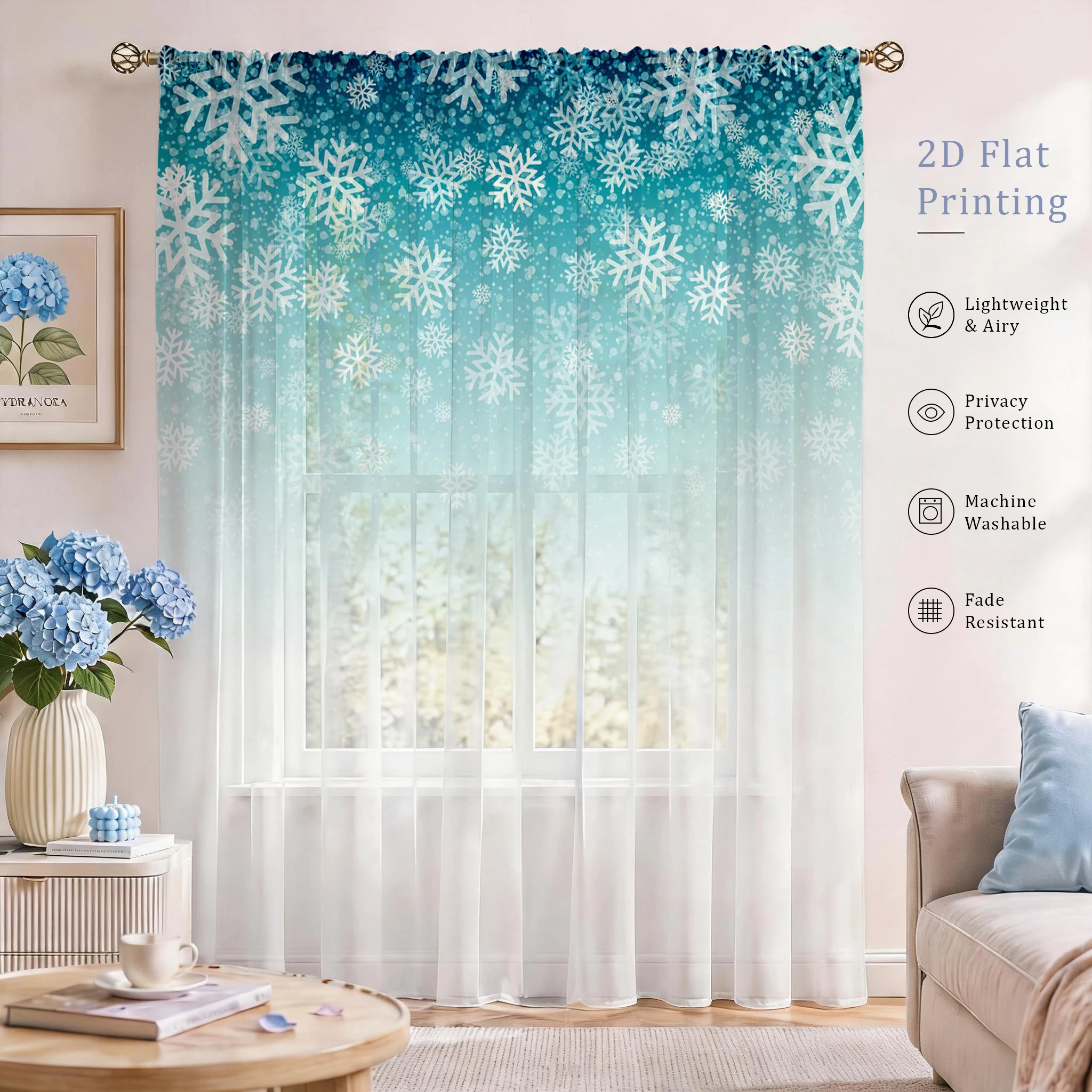 Floral Gradient Sheer Curtain, - Home Office With Plants ulasan dan harga