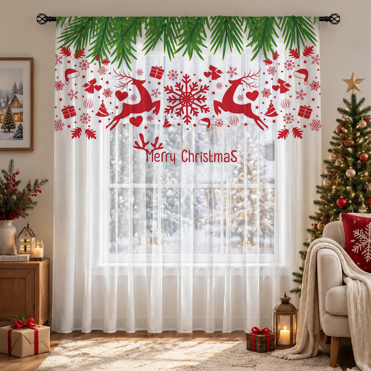 Christmas Gradient Sheer Curta - Home Office With Plants ulasan dan harga