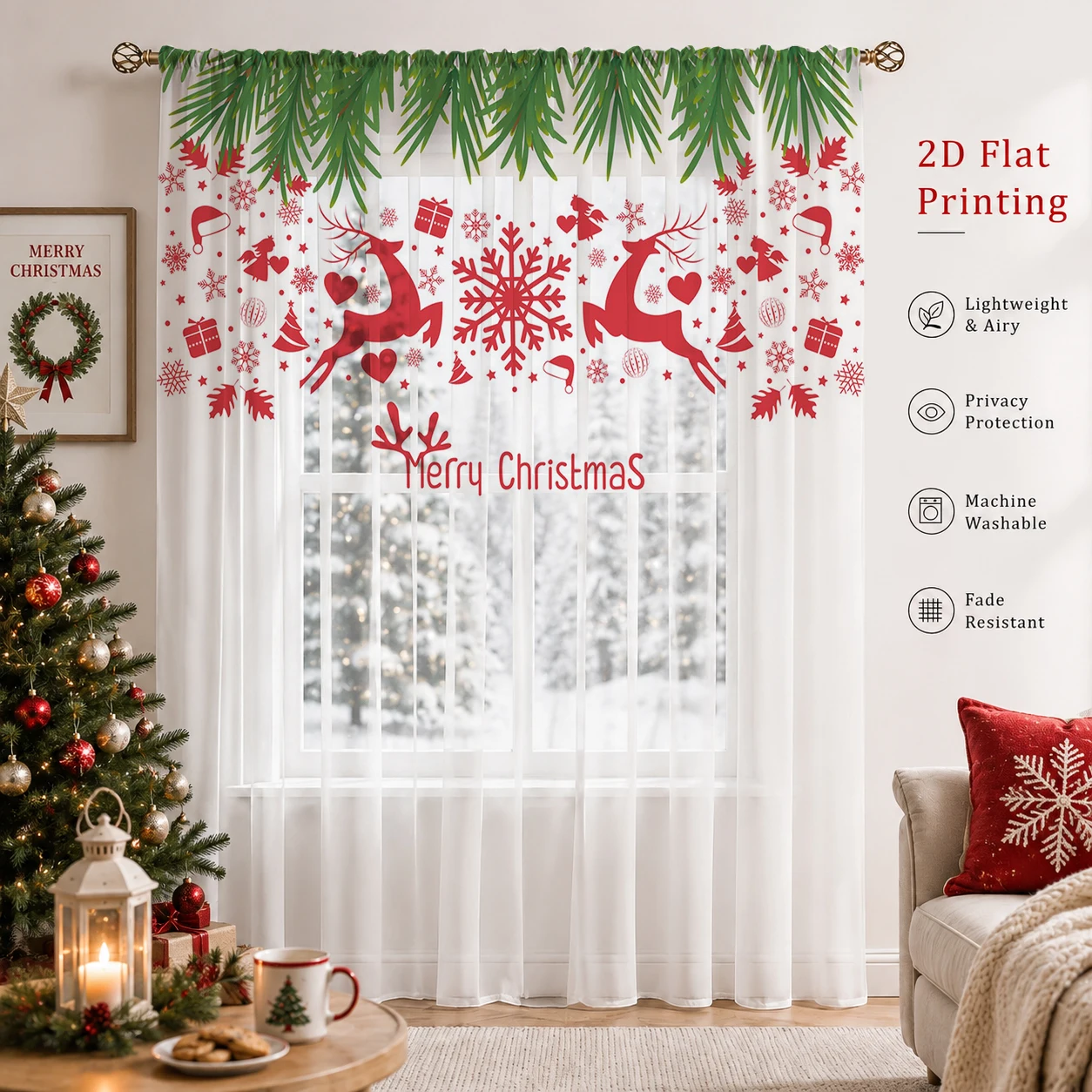 Christmas Gradient Sheer Curta - Home Office With Plants ulasan dan harga