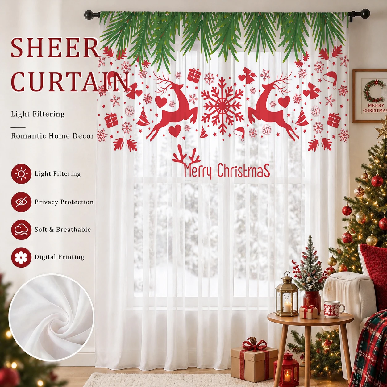 Christmas Gradient Sheer Curta - Home Office With Plants ulasan dan harga
