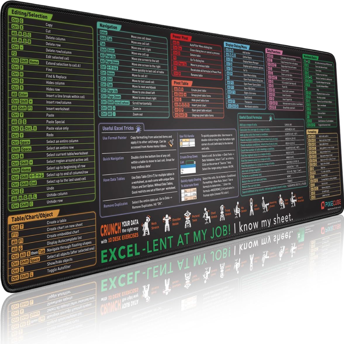 Pixiecube Excel Cheat Sheet De - Mousepad Xl Extended ulasan dan harga