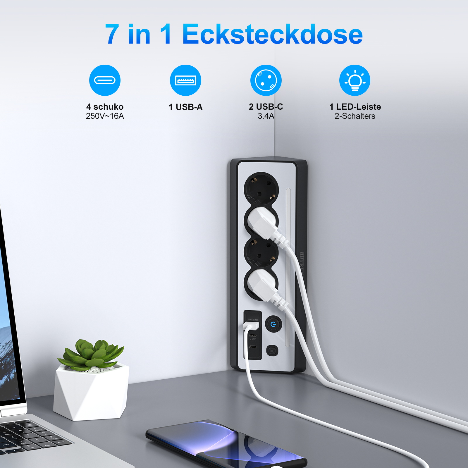 Corner Socket EU plug Power St - Power Strip Desk ulasan dan harga