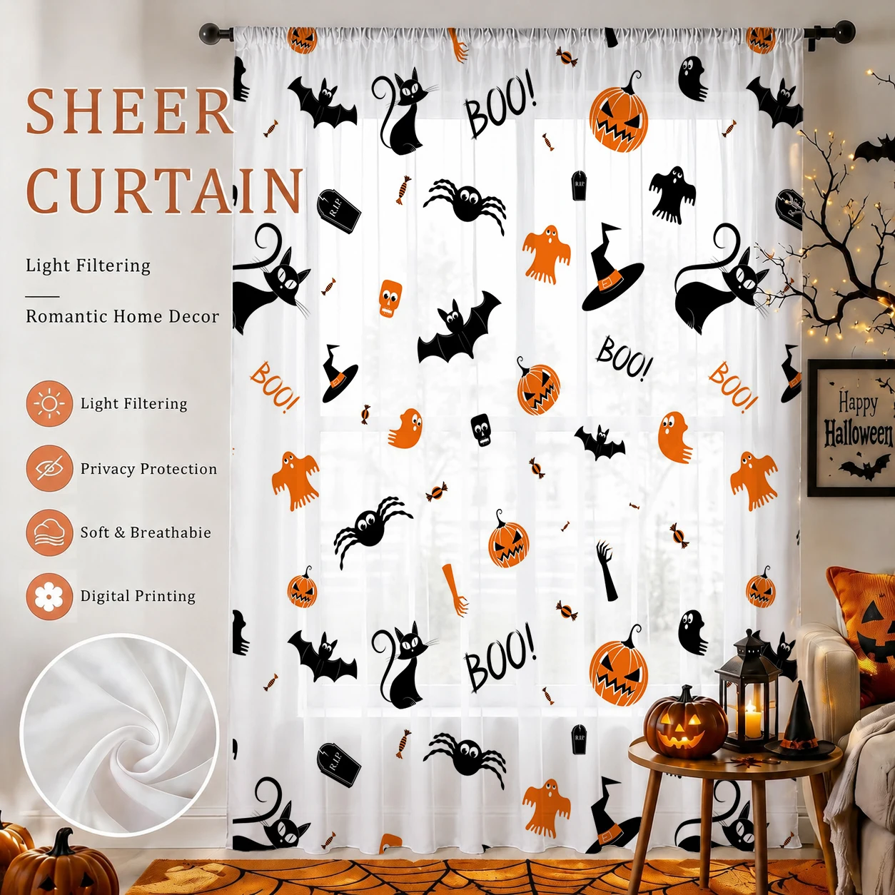 Halloween Festival Sheer Curta - Home Office With Plants ulasan dan harga