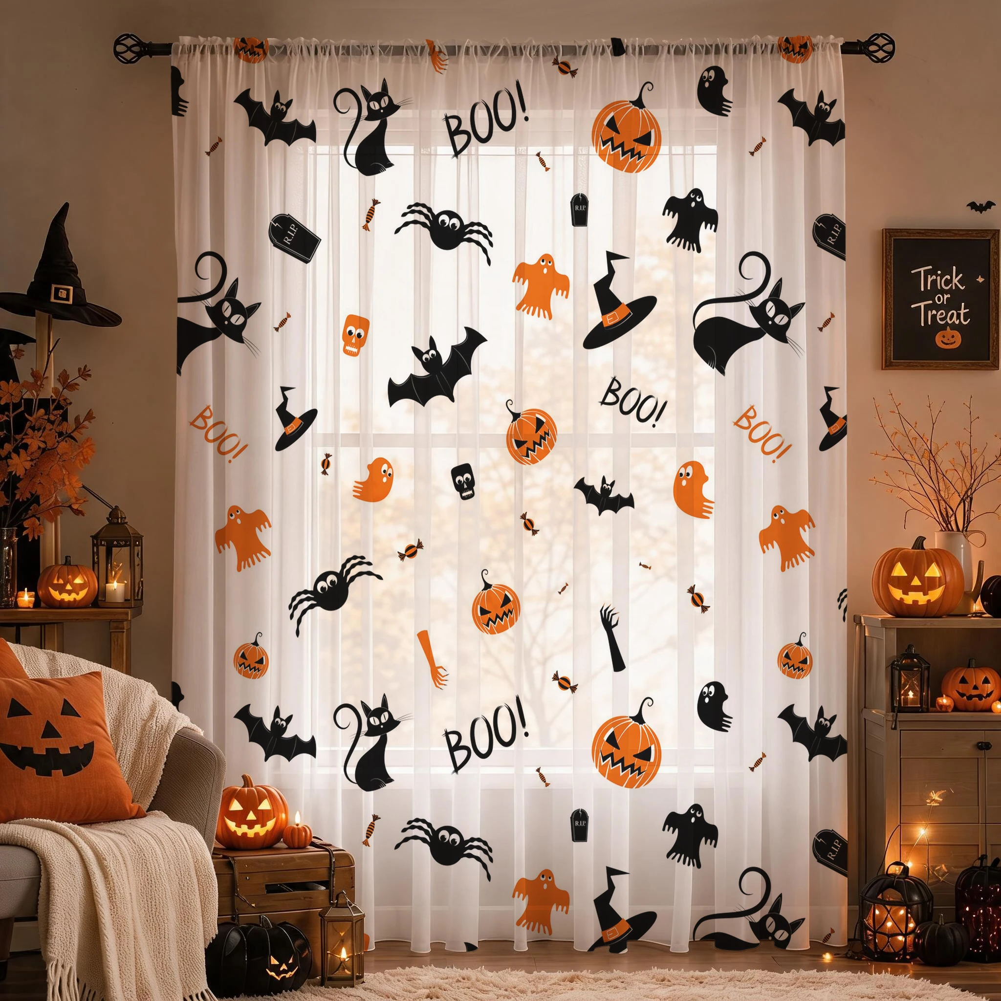 Halloween Festival Sheer Curta - Home Office With Plants ulasan dan harga