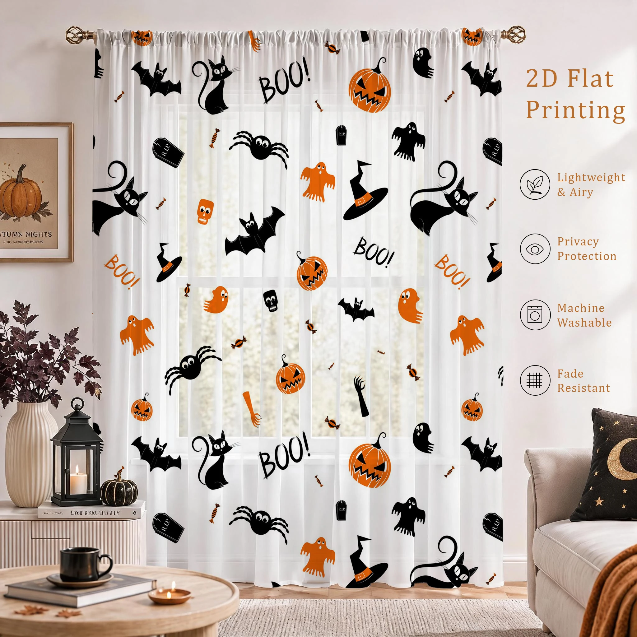 Halloween Festival Sheer Curta - Home Office With Plants ulasan dan harga