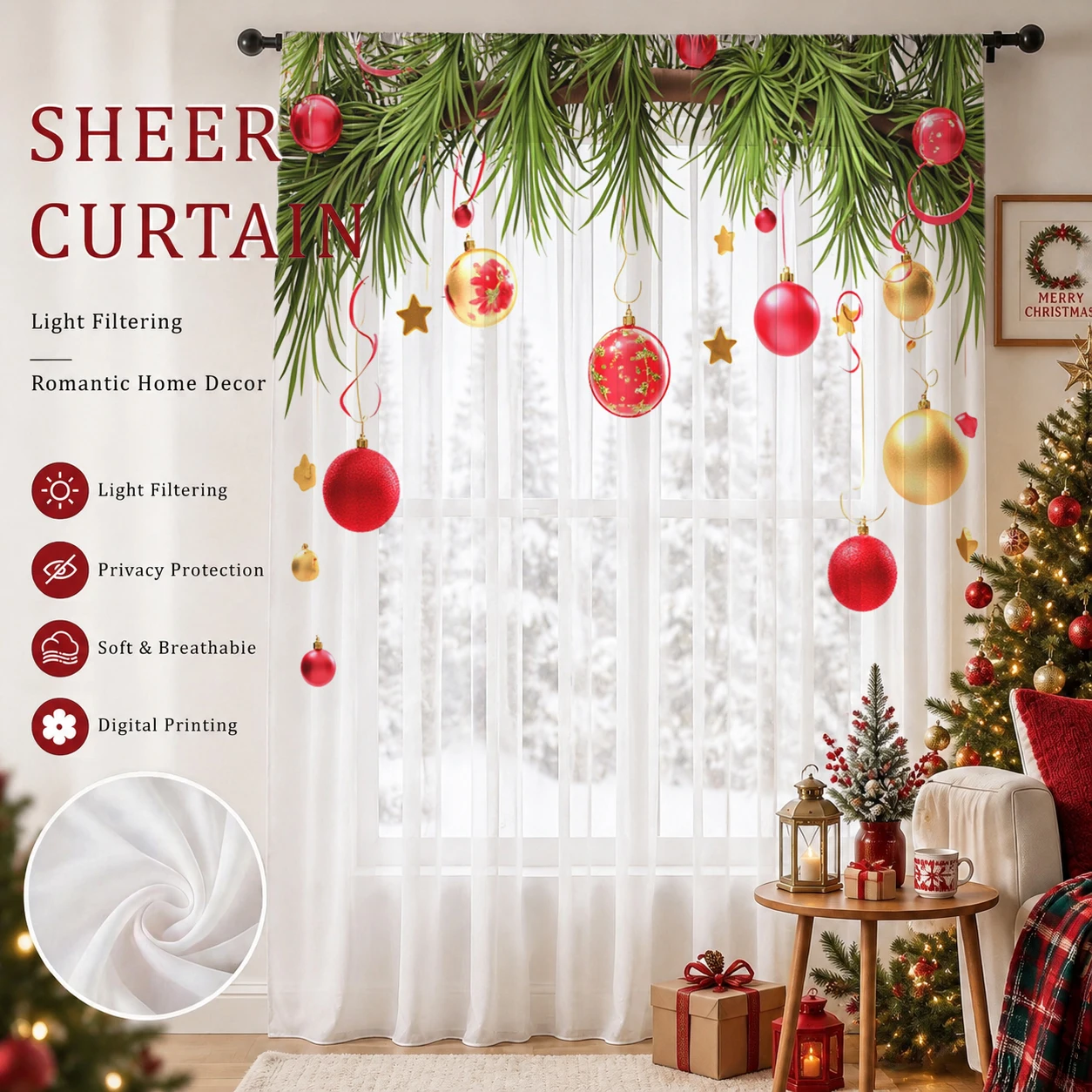 Christmas Gradient Sheer Curta - Home Office With Plants ulasan dan harga