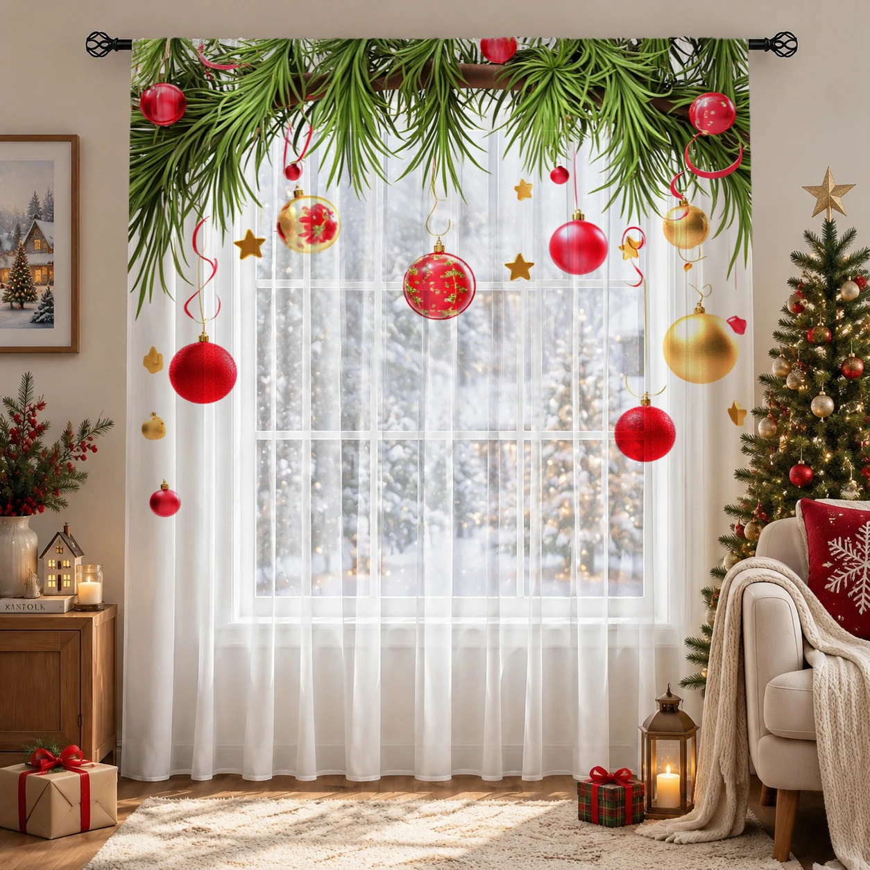 Christmas Gradient Sheer Curta - Home Office With Plants ulasan dan harga