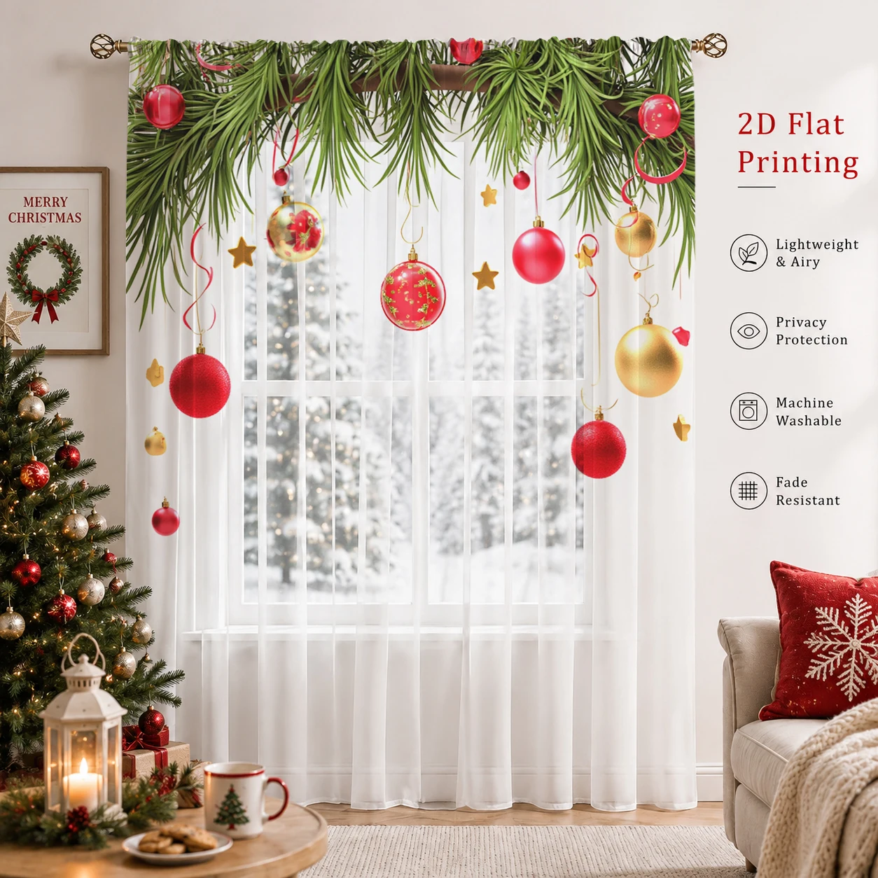 Christmas Gradient Sheer Curta - Home Office With Plants ulasan dan harga