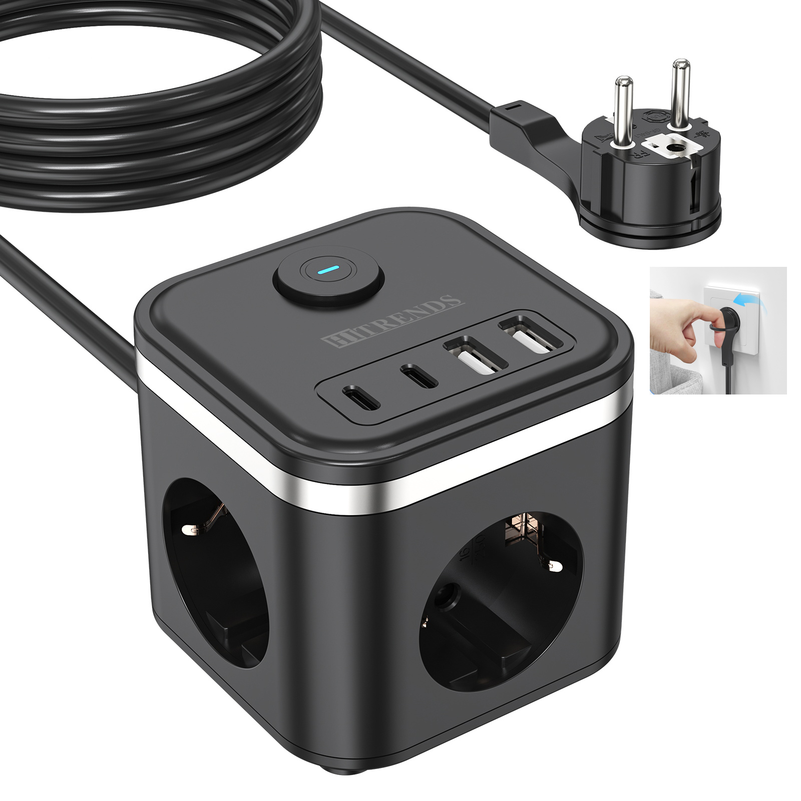 3680W EU Flat Plug Power Strip - Power Strip Desk ulasan dan harga