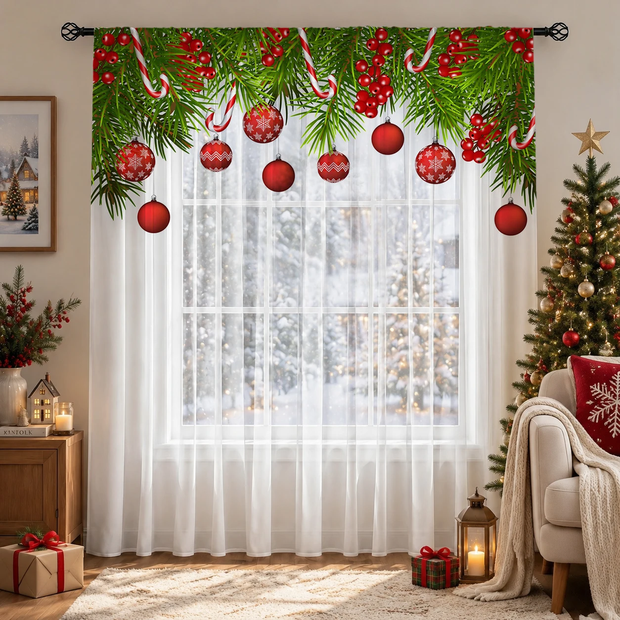 Christmas Gradient Sheer Curta - Home Office With Plants ulasan dan harga