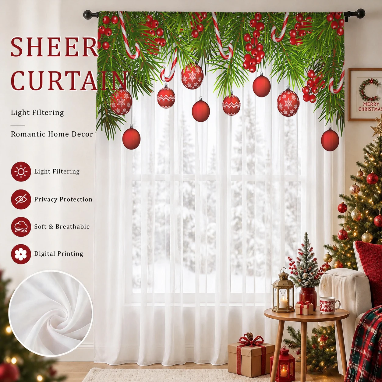 Christmas Gradient Sheer Curta - Home Office With Plants ulasan dan harga
