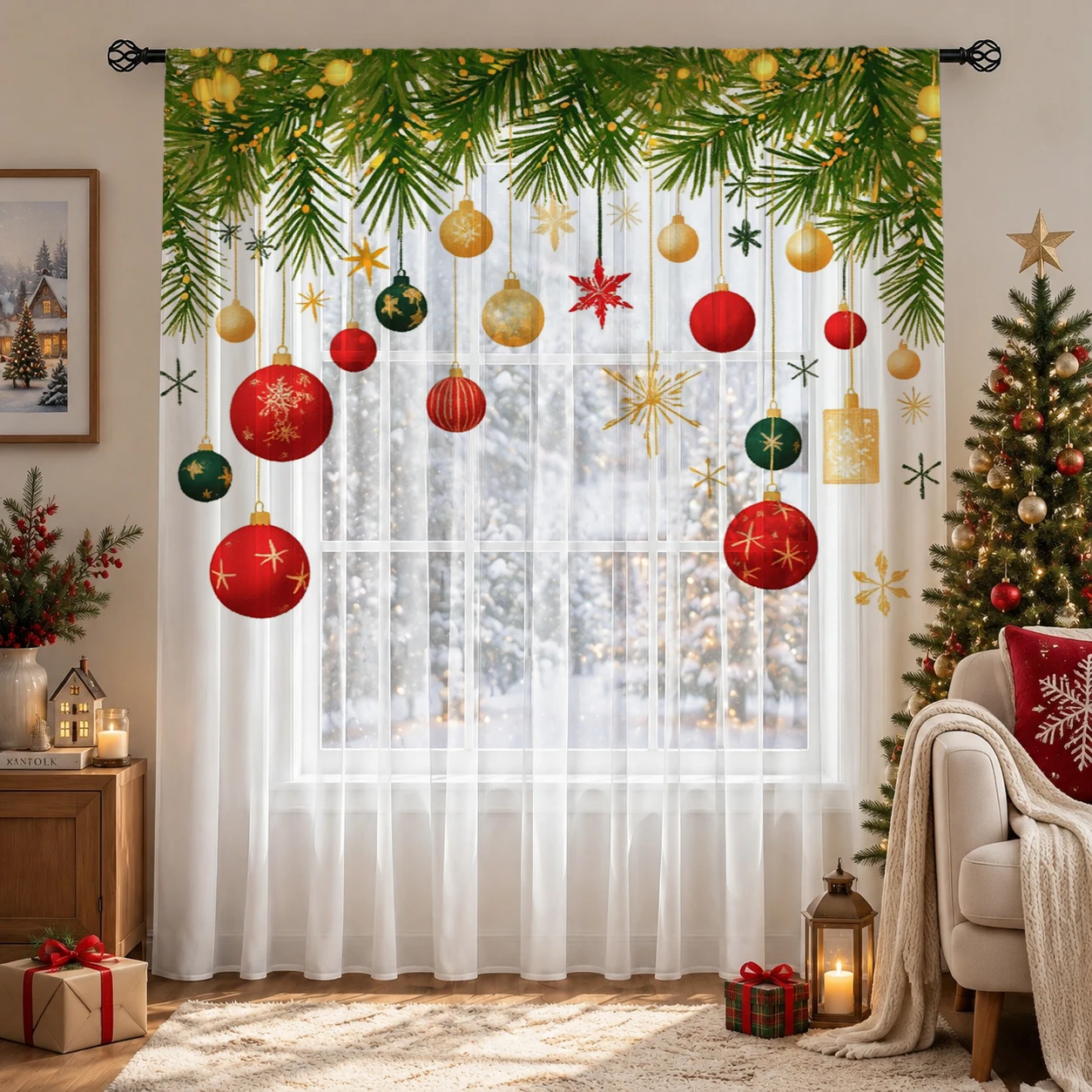 Christmas Gradient Sheer Curta - Home Office With Plants ulasan dan harga