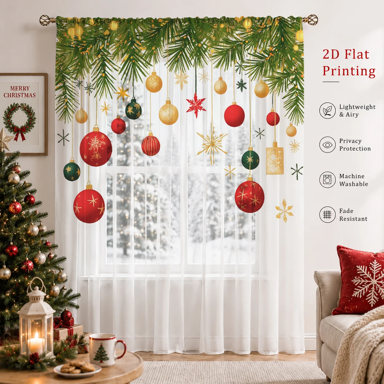 Christmas Gradient Sheer Curta - Home Office With Plants ulasan dan harga