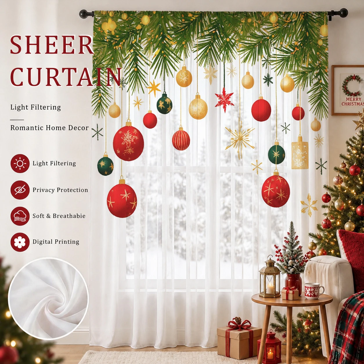 Christmas Gradient Sheer Curta - Home Office With Plants ulasan dan harga