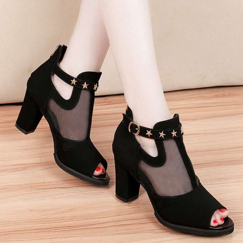 Mesh Peep Toe Block High Heels - Home Office Makeover ulasan dan harga