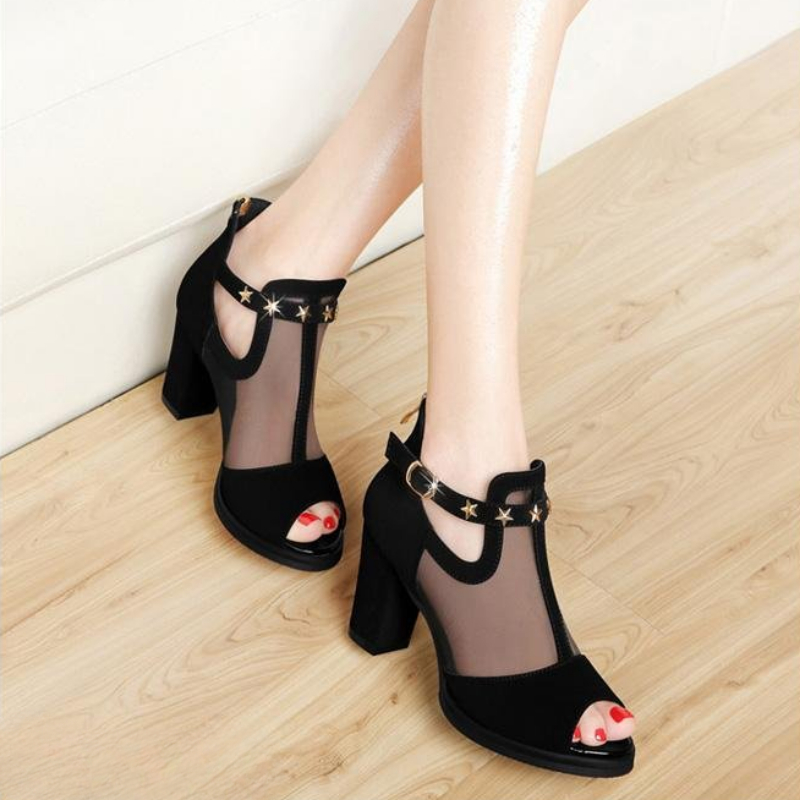 Mesh Peep Toe Block High Heels - Home Office Makeover ulasan dan harga