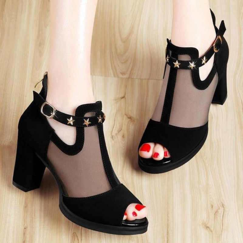 Mesh Peep Toe Block High Heels - Home Office Makeover ulasan dan harga