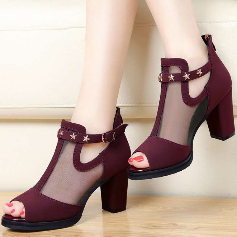 Mesh Peep Toe Block High Heels - Home Office Makeover ulasan dan harga