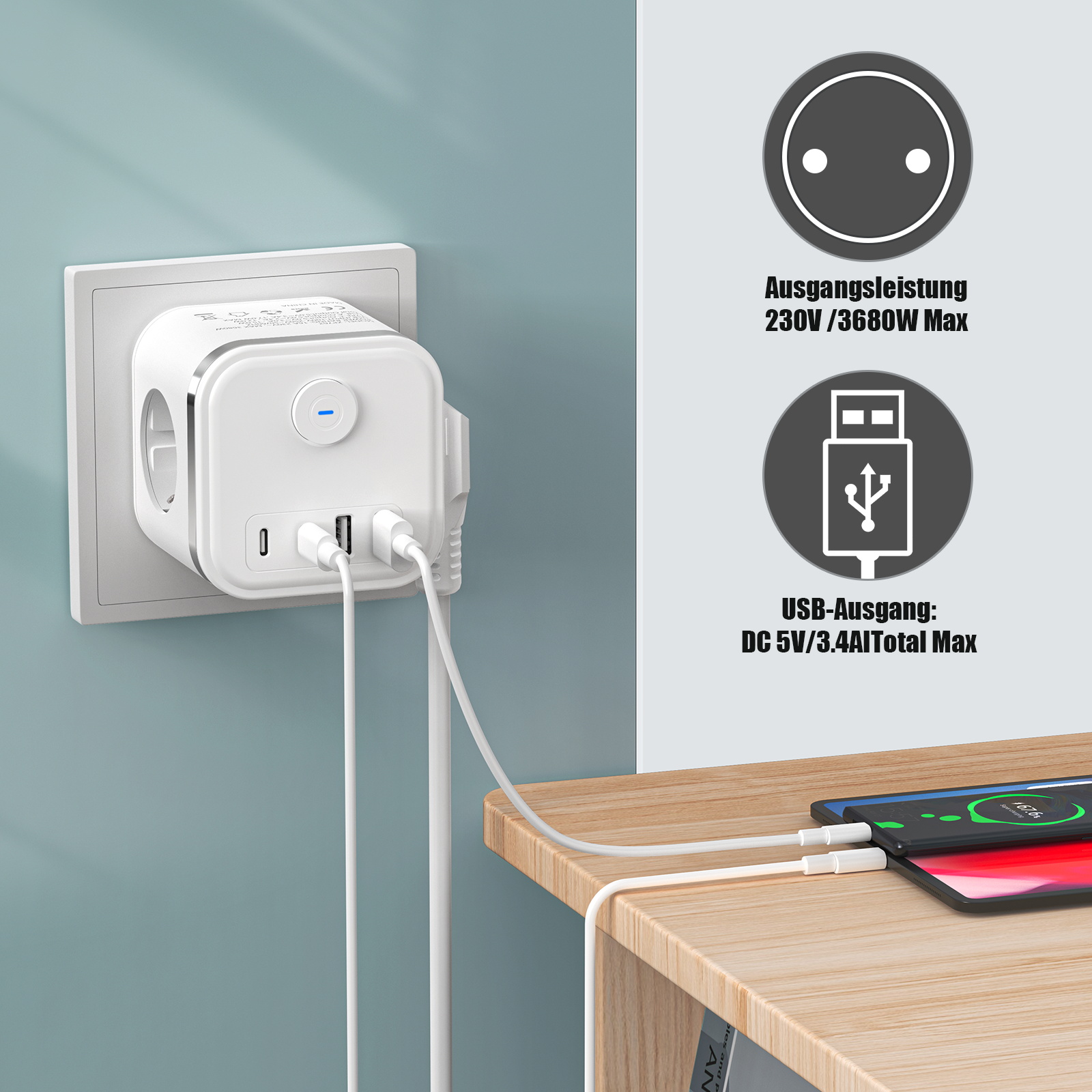 3680W Multi Plug EU Power Stri - Power Strip Desk ulasan dan harga