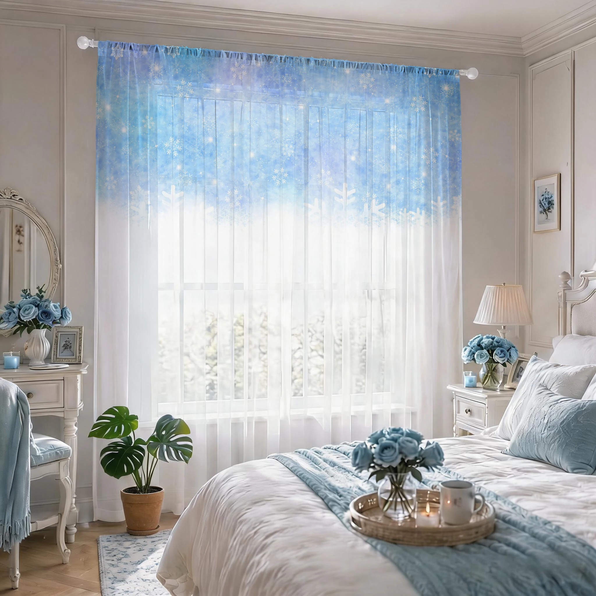 Floral Gradient Sheer Curtain, - Home Office With Plants ulasan dan harga