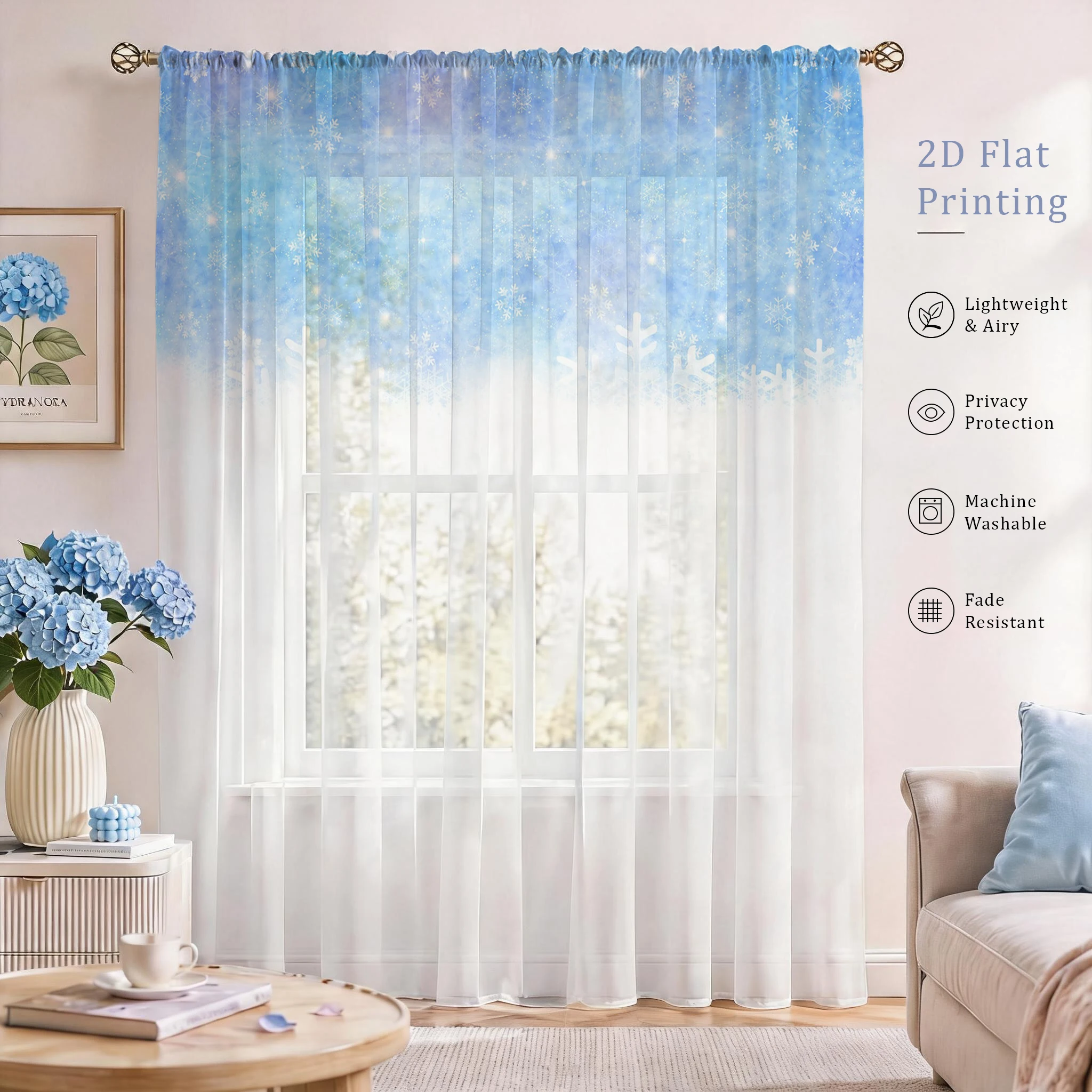 Floral Gradient Sheer Curtain, - Home Office With Plants ulasan dan harga